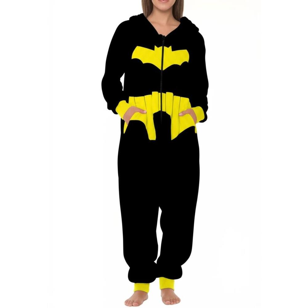 DC Comics Womens Batman Hooded‎ Bodysuit Cape Black Yellow Size Small